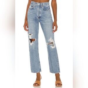 Agolde 90s Mid Rise Loose Jeans Light Wanderer Wash Distressed Button Fly Sz 25